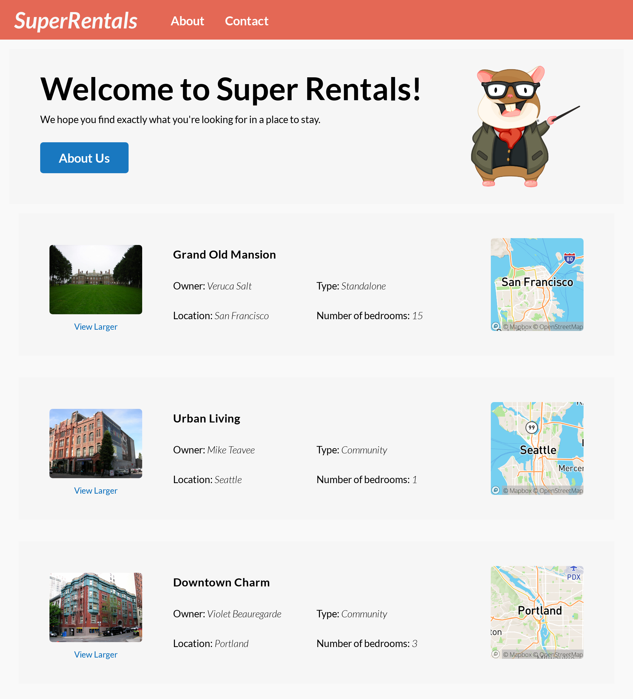 The finished Super Rentals app
