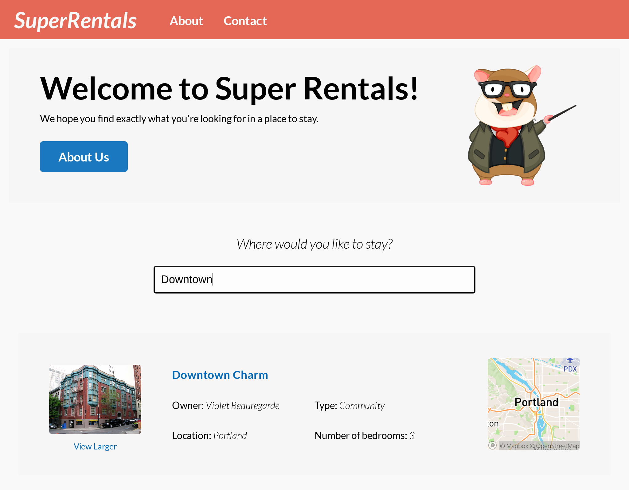 Search functionality in the Super Rentals app